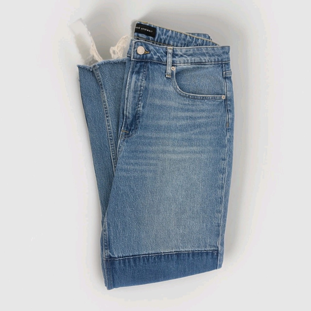 Free Assembly Patchwork Super High Rise Straight Jeans 14 Raw Hem Blue
